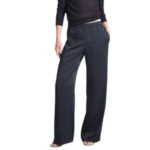 NWT Vince Sidestripe Satin Low-Rise Wide-Leg Black Pants